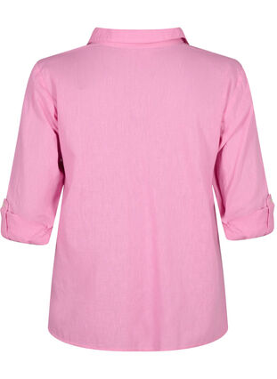 Skjortebluse med knaplukning i bomuldsmix med hør, Rosebloom, Packshot image number 1