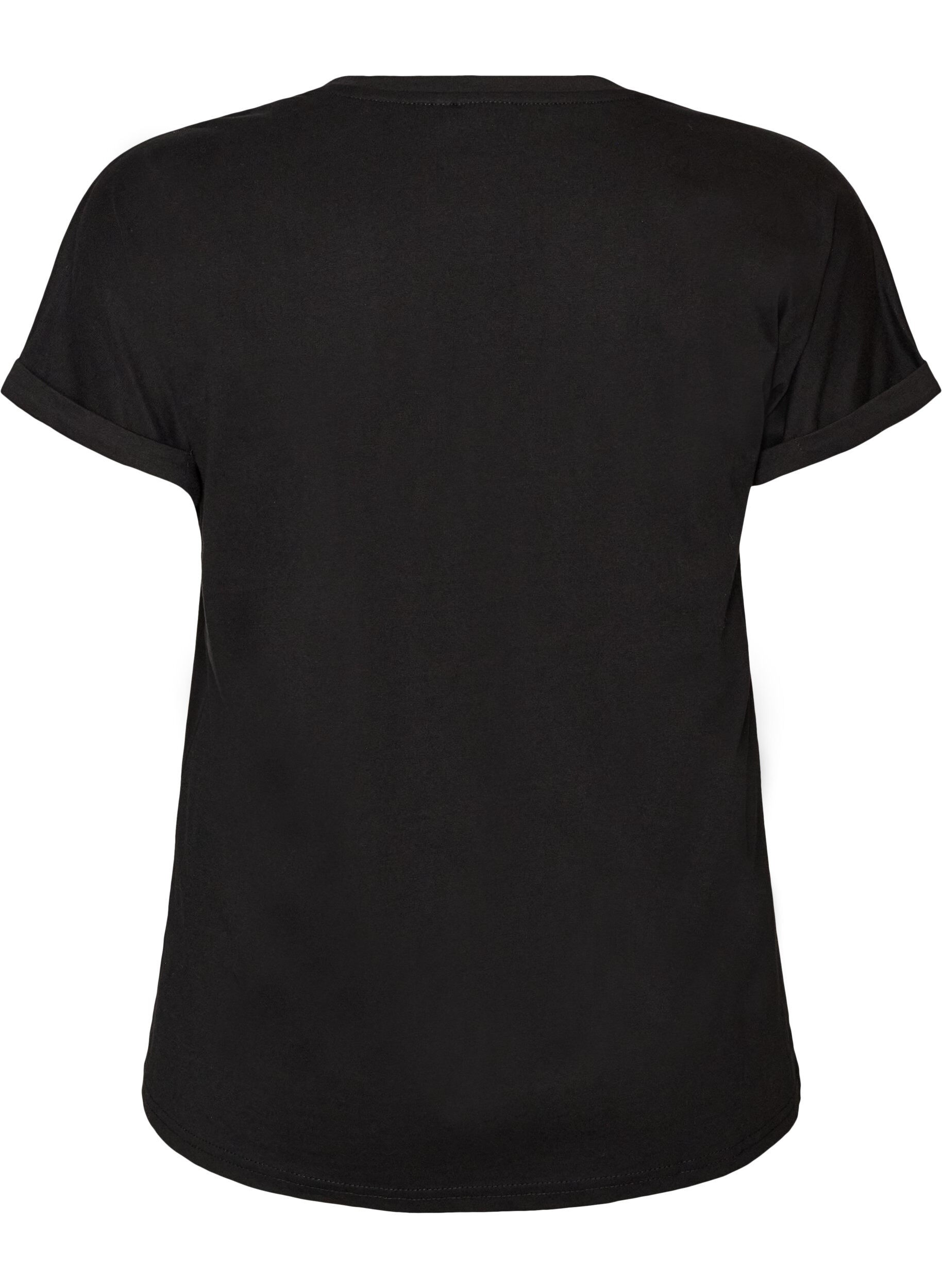 ZizziT-shirt i bomuld med blomstermotiv, Sort, Packshot image number 1