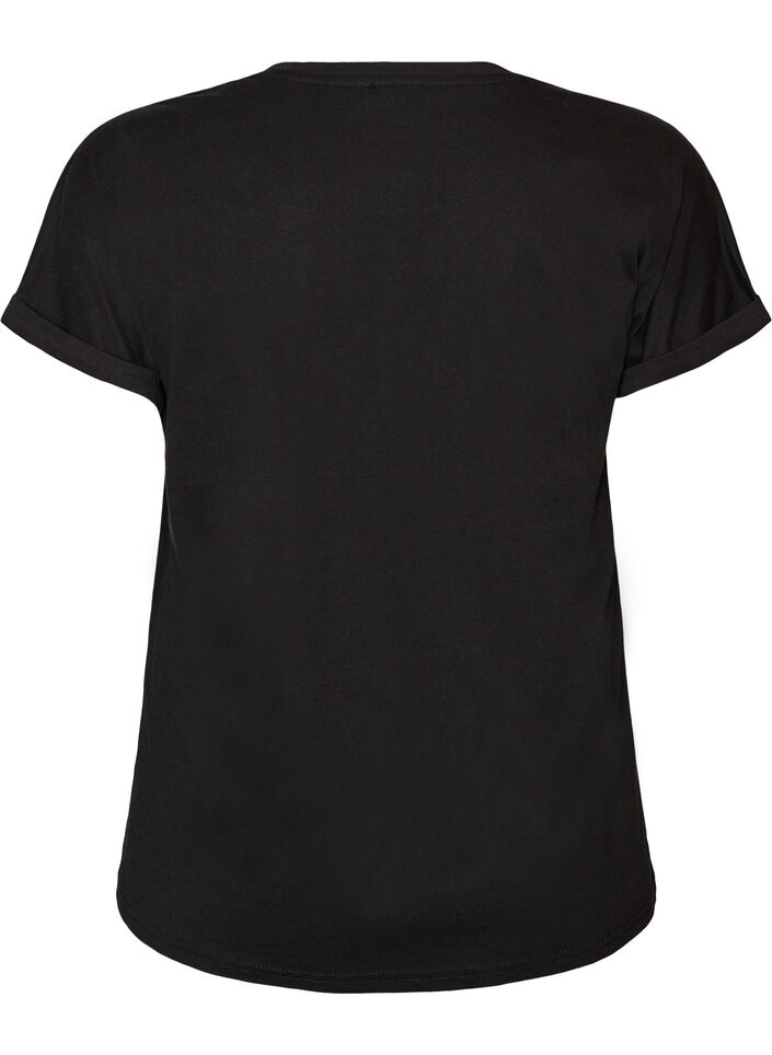 T-shirt i bomuld med blomstermotiv, Sort, Packshot image number 1