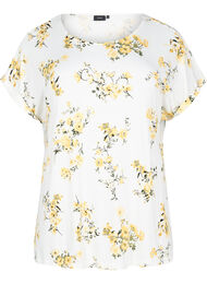 T-shirt med blomsterprint, Gul