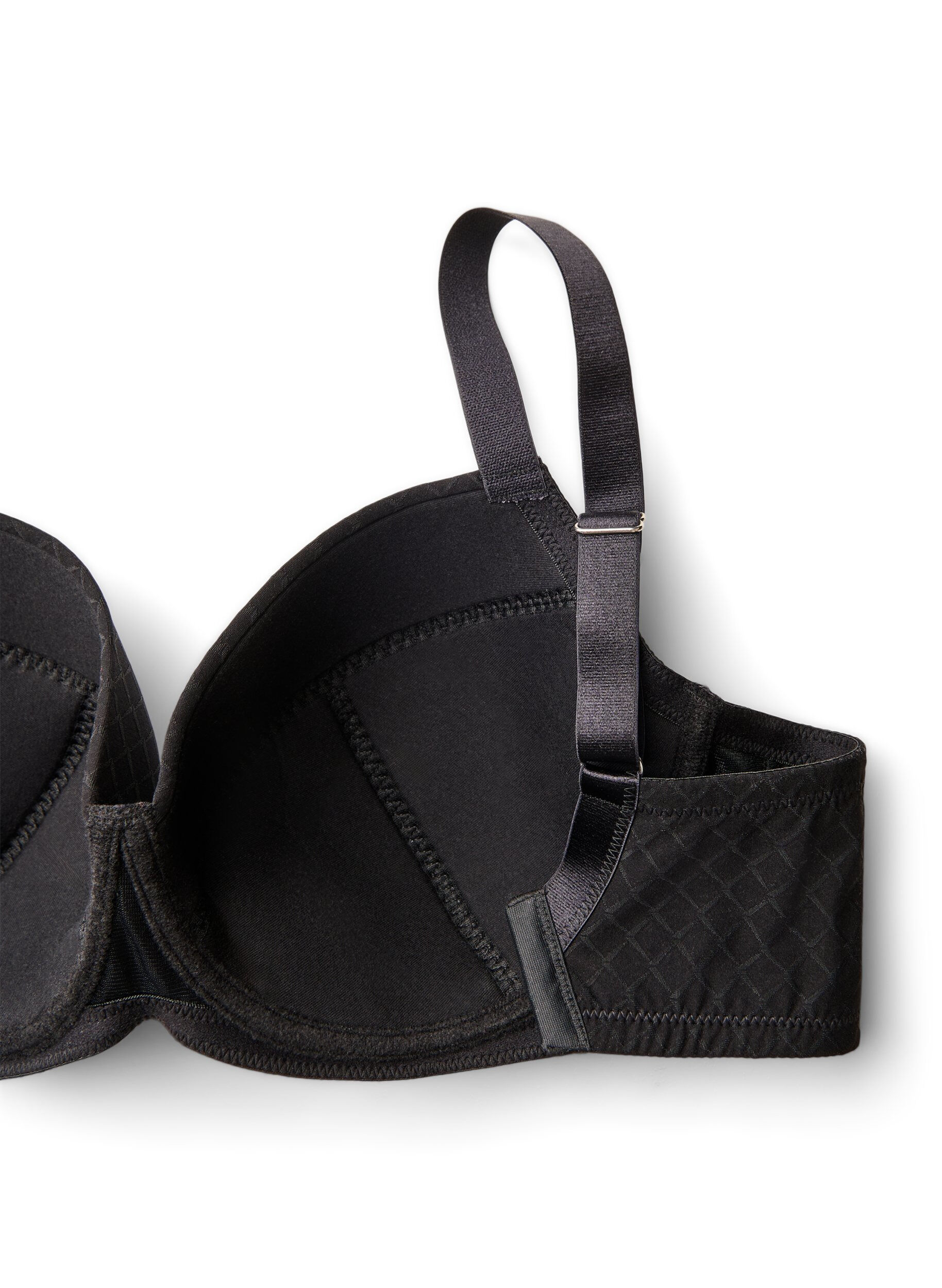 ZizziVatteret microfiber bh med ternet m&oslash;nster, Sort, Packshot image number 3