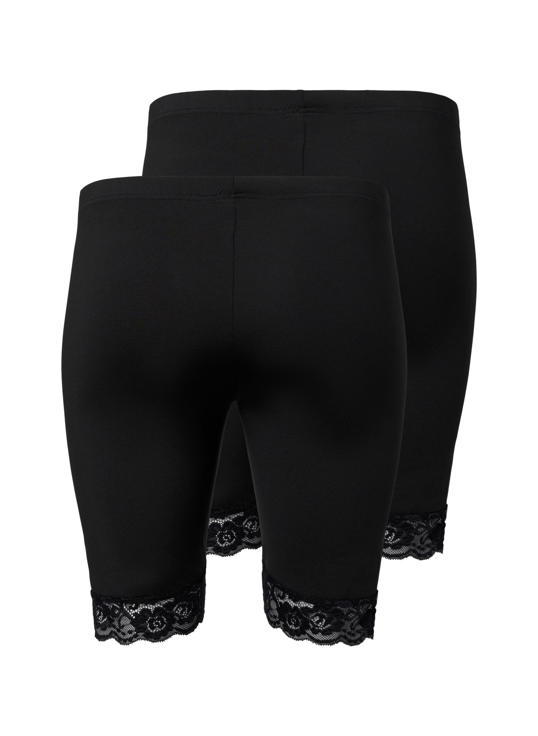 Zizzi 2-pak cykelshorts med blondekant, Black / Black, Packshot image number 1