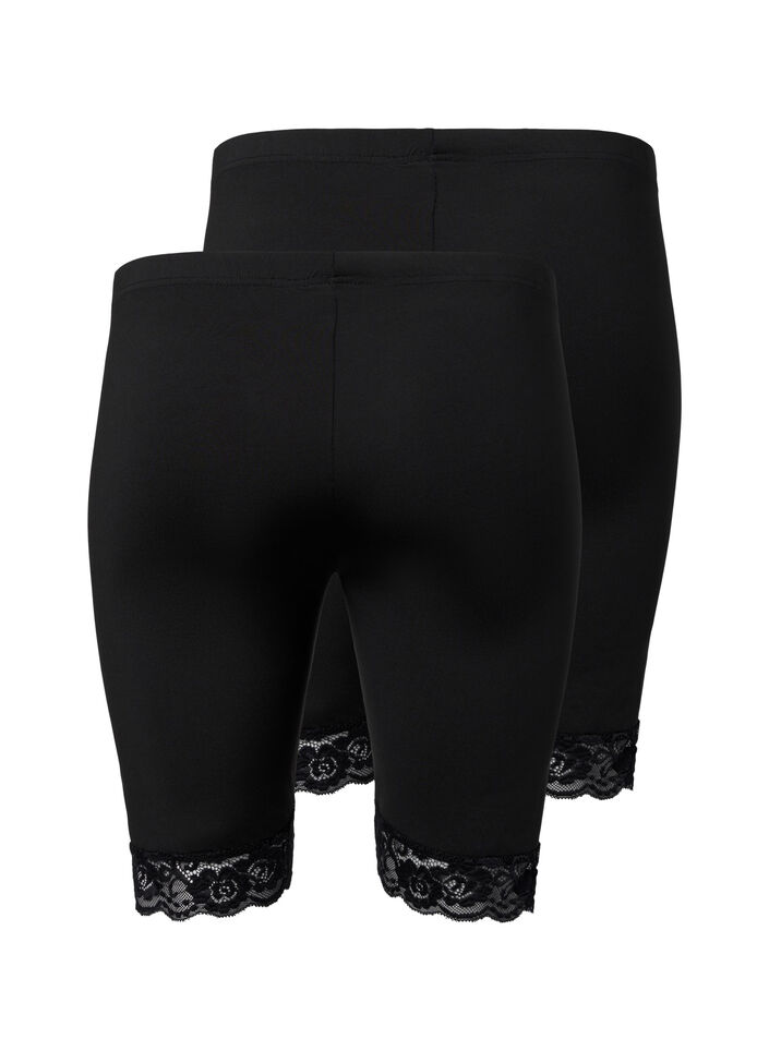 2-pak cykelshorts med blondekant, Black / Black, Packshot image number 1