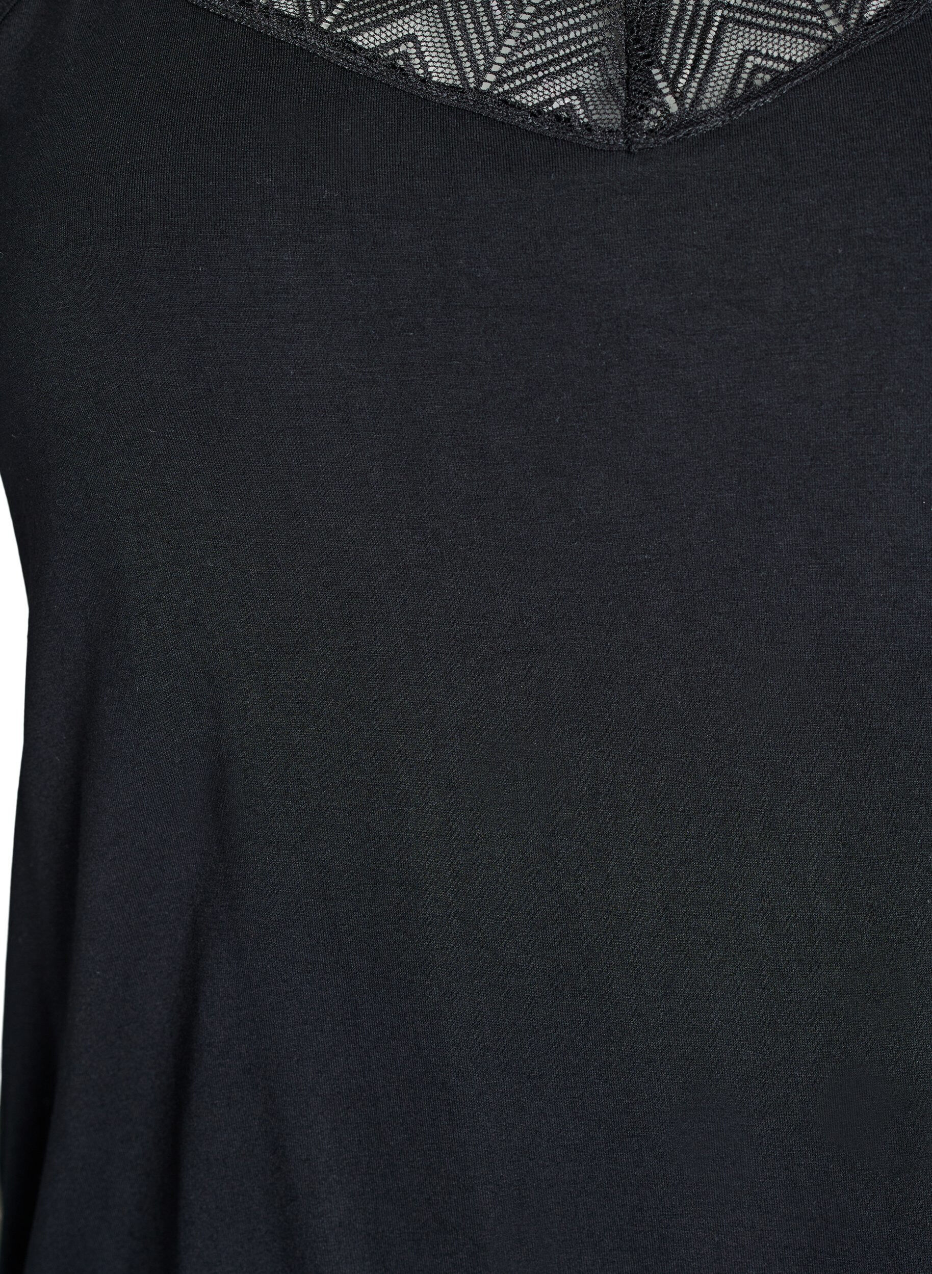 Zizzi Top med blondedetalje og spaghettistropper, Sort, Packshot image number 2