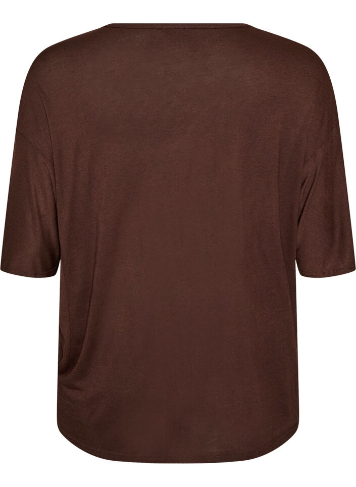 L&oslash;s T-shirt i viskosejersey, Brun, Packshot image number 1