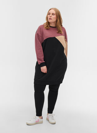 Lang sweatshirt med colorblock, Black Color Block, Model image number 2