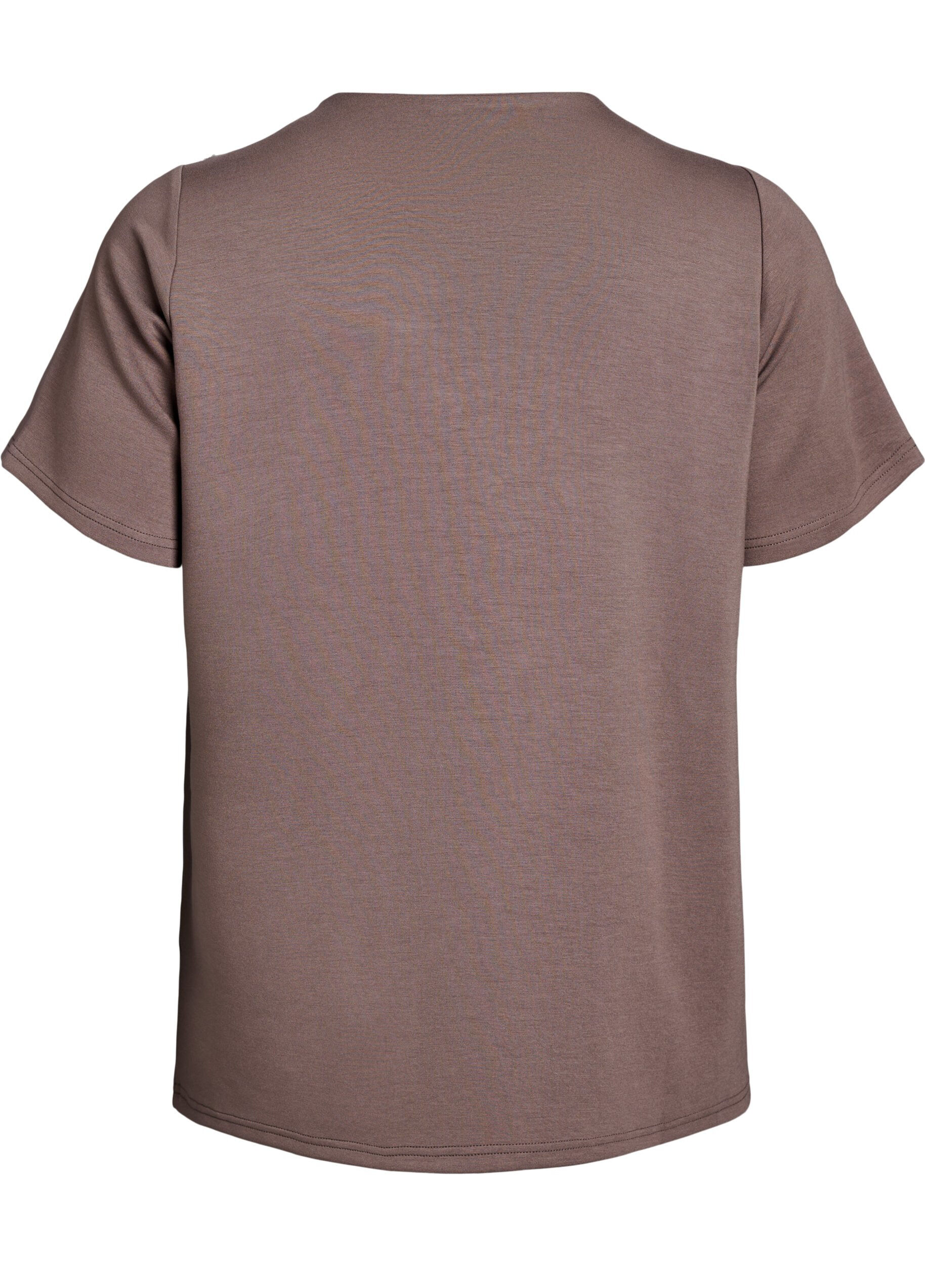 Zizzi Kort&aelig;rmet bluse med knapdetalje, Brun, Packshot image number 1