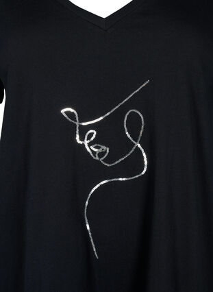Bomulds t-shirt med pailletter, Black W. Face, Packshot image number 2