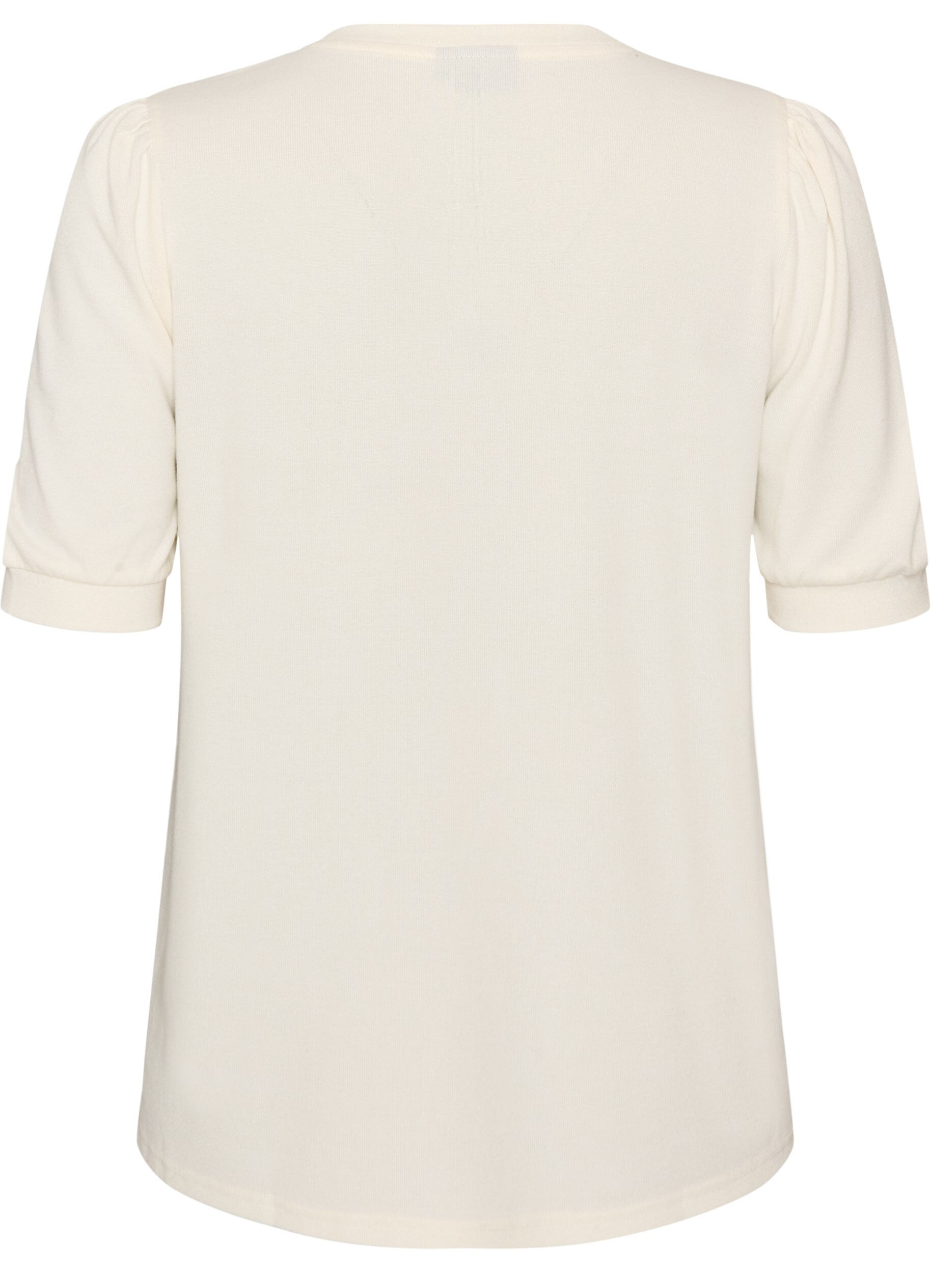 ZizziBluse med knapdetalje og korte puf&aelig;rmer, Beige, Packshot image number 1