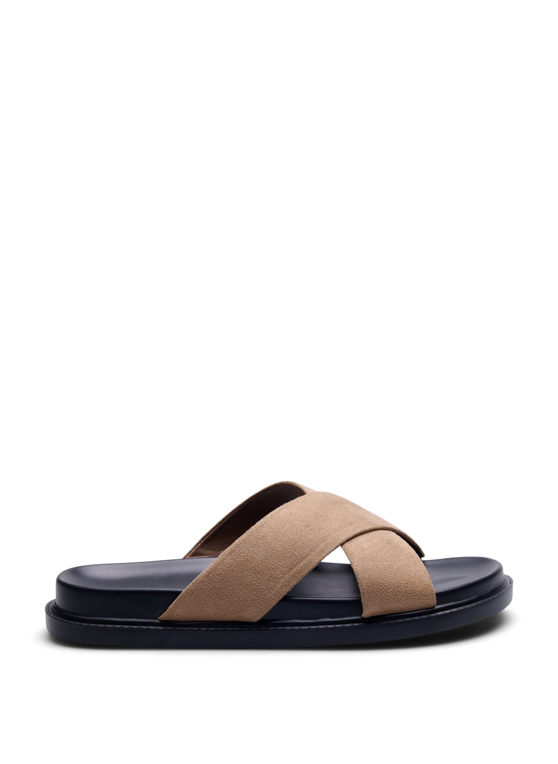 Zizzi Wide fit - Sandal i imiteret ruskind med krydsremme, Woodsmoke, Packshot image number 0