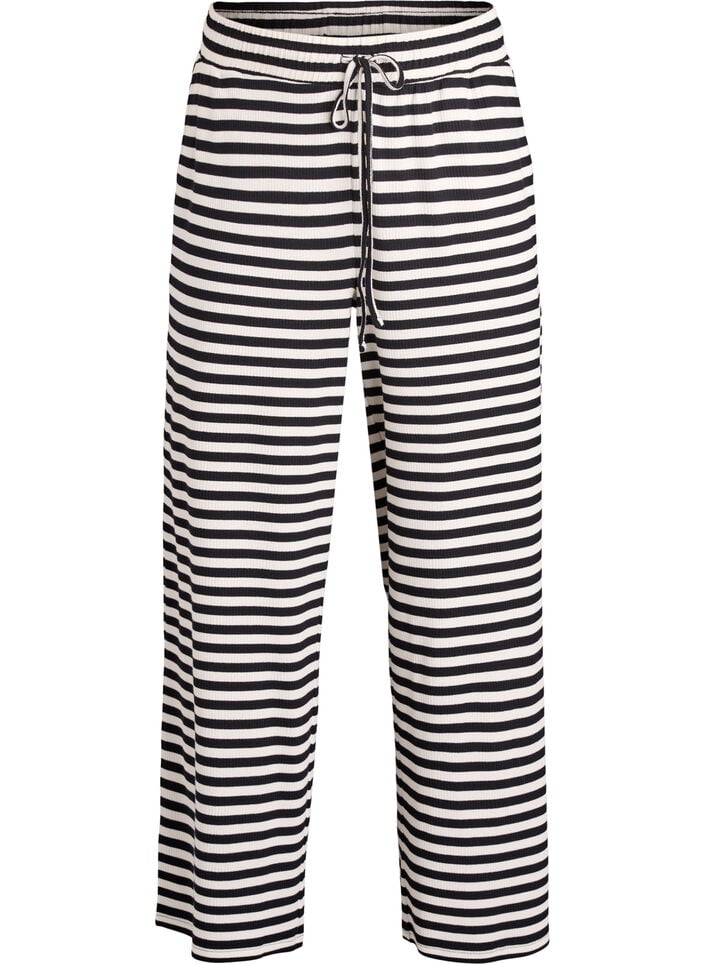 Stribede natbukser med h&oslash;j talje og brede ben, Sort, Packshot image number 0