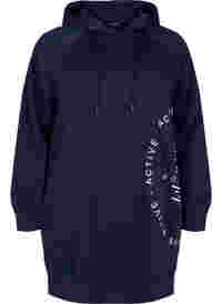 Lang sweatshirt med hætte og printdetaljer