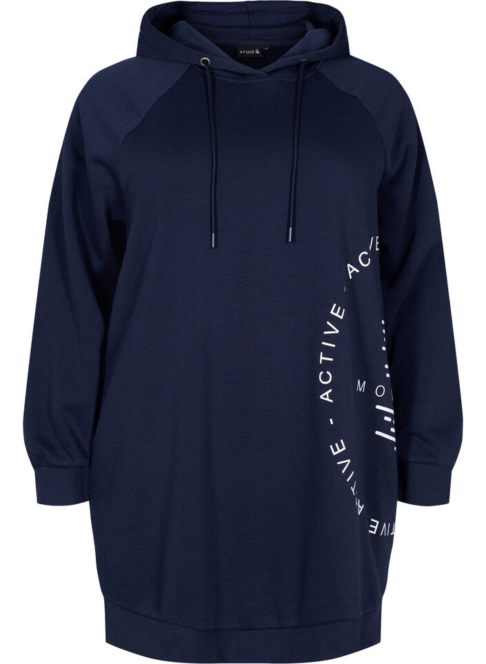 Lang sweatshirt med hætte og printdetaljer, Night Sky, Packshot image number 0
