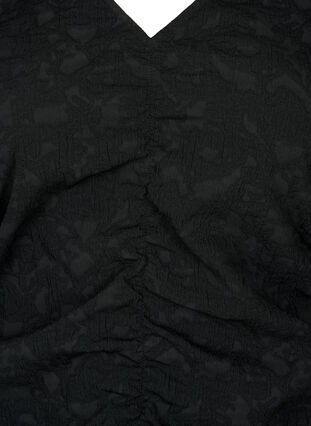 Kortærmet kjole med tekstur og draperinger, Black, Packshot image number 2