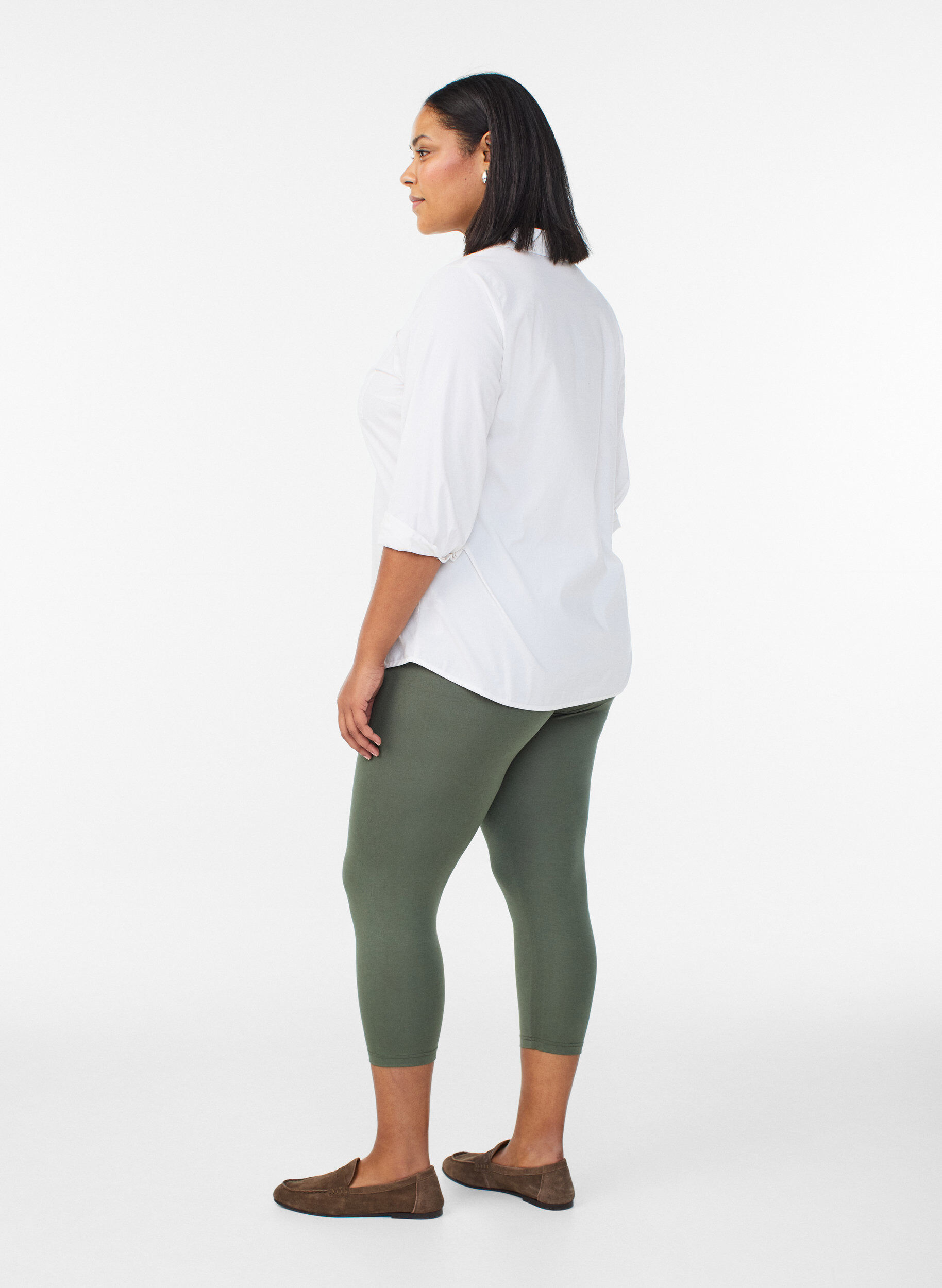 ZizziBasis 3/4 leggings i viskose, Gr&oslash;n, Model image number 2