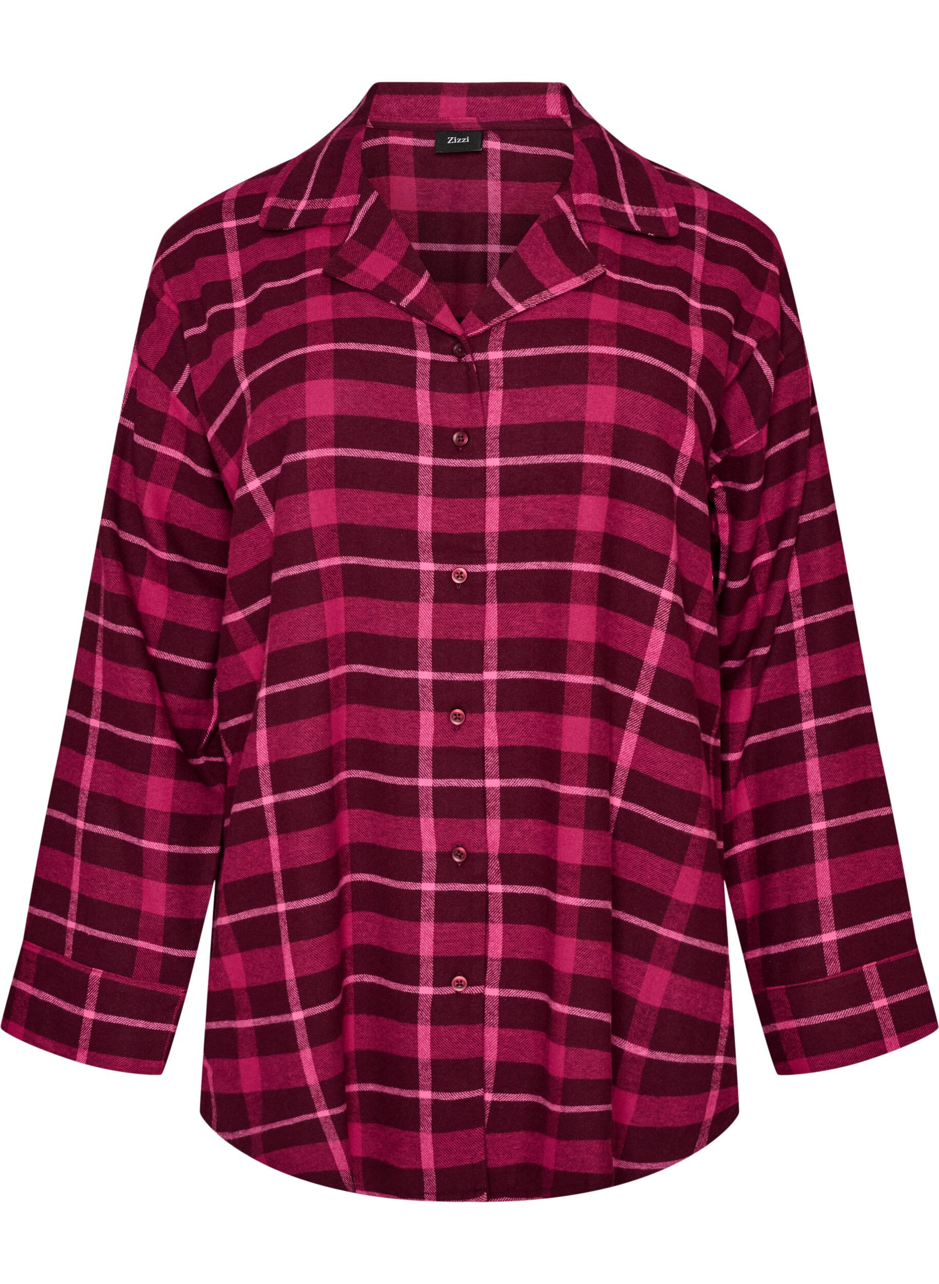 ZizziTernet pyjamasskjorte i bomuld med lange &aelig;rmer, R&oslash;d, Packshot image number 0