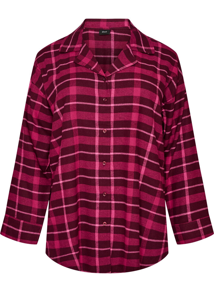 Ternet pyjamasskjorte i bomuld med lange &aelig;rmer, R&oslash;d, Packshot image number 0