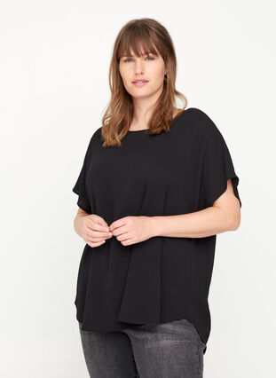 Bluse med korte ærmer, Black, Model image number 0