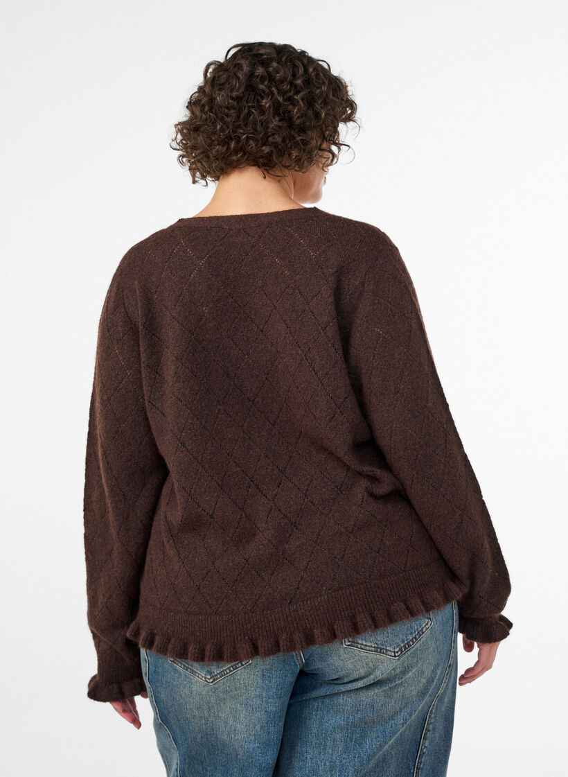 Cardigan med harlekinm&oslash;nster og V-hals, Brun, Model image number 2