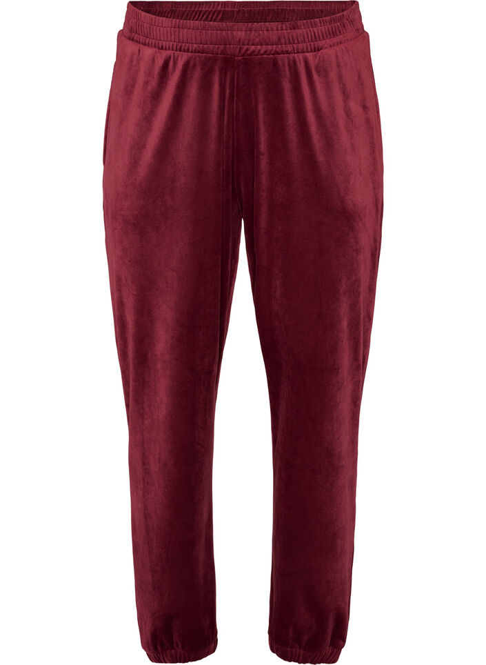 L&oslash;se bukser i velour, R&oslash;d, Packshot image number 0