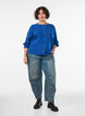 Ribstrikket cardigan med knapper, Bl&aring;, Model image number 1