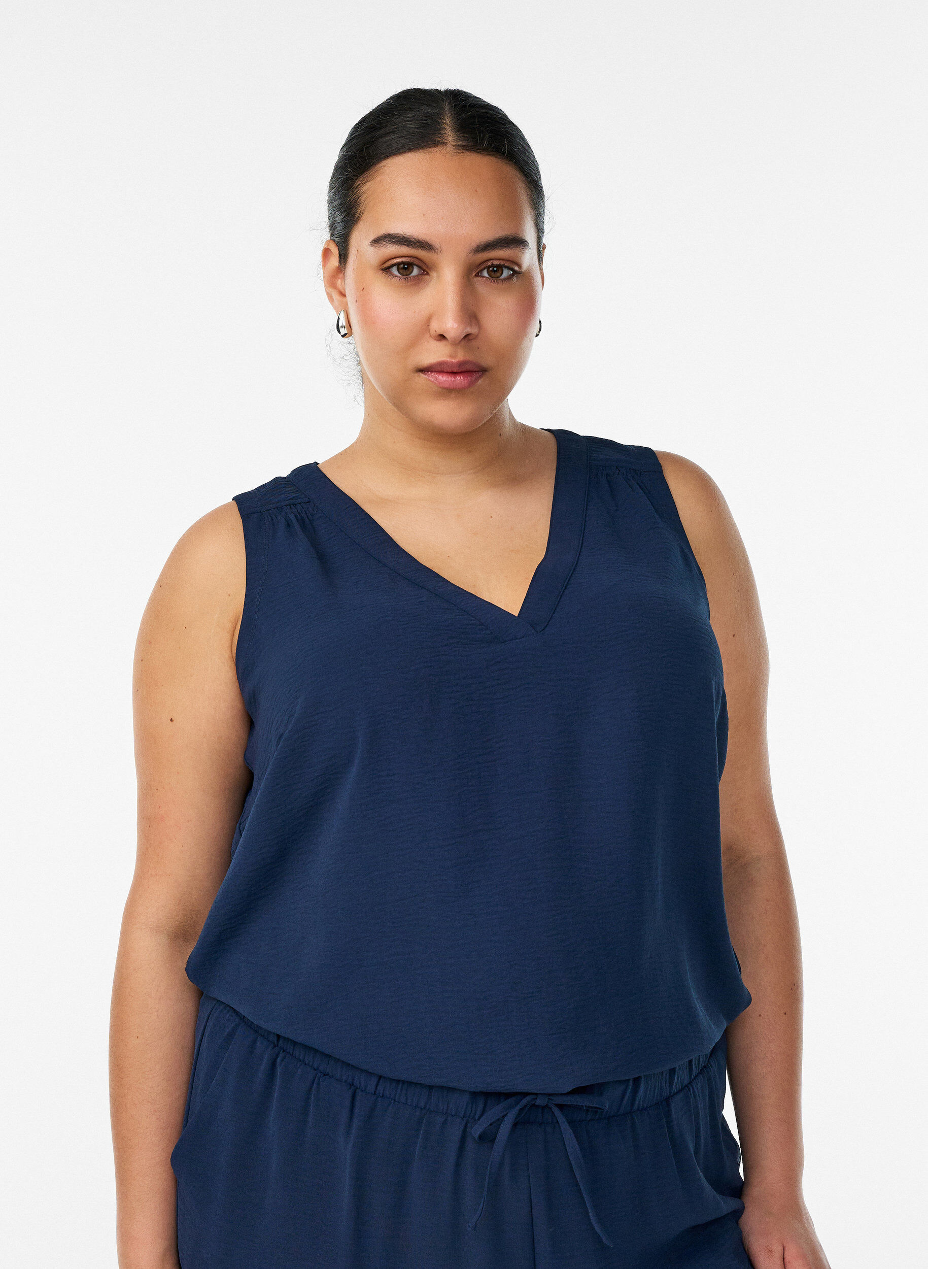 Zizzi&AElig;rmel&oslash;s top med rynkedetaljer, Bl&aring;, Model image number 0