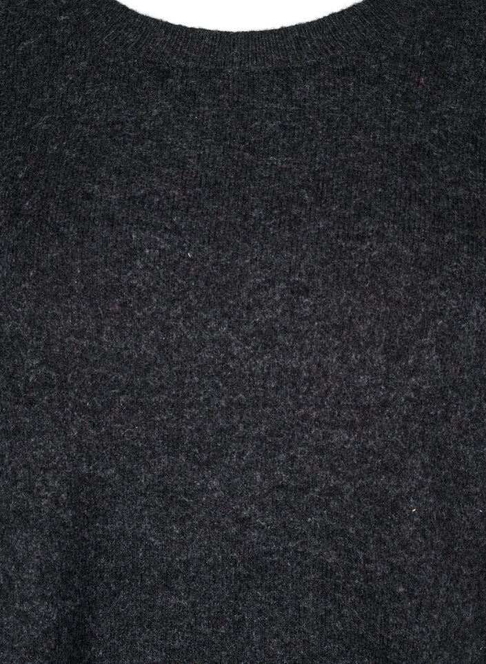 Strikbluse med uld og slidser, Dark Grey Melange, Packshot image number 2