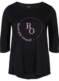 Bomulds t-shirt med 3/4 ærmer, Black RO