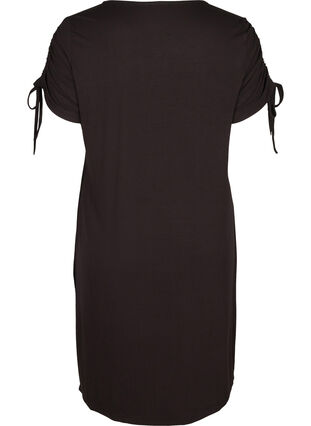 Kortærmet viskose kjole med snøredetalje, Black, Packshot image number 1