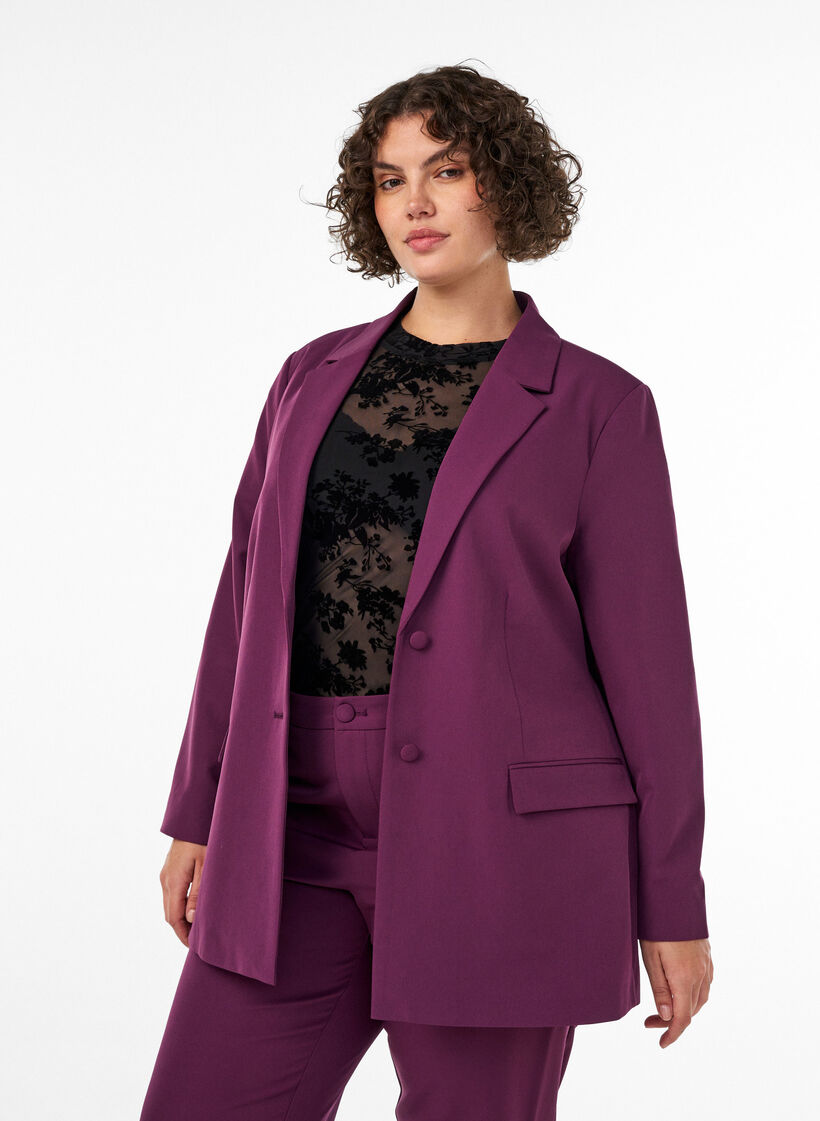 Klassisk blazer med knaplukning, Lilla, Model image number 0