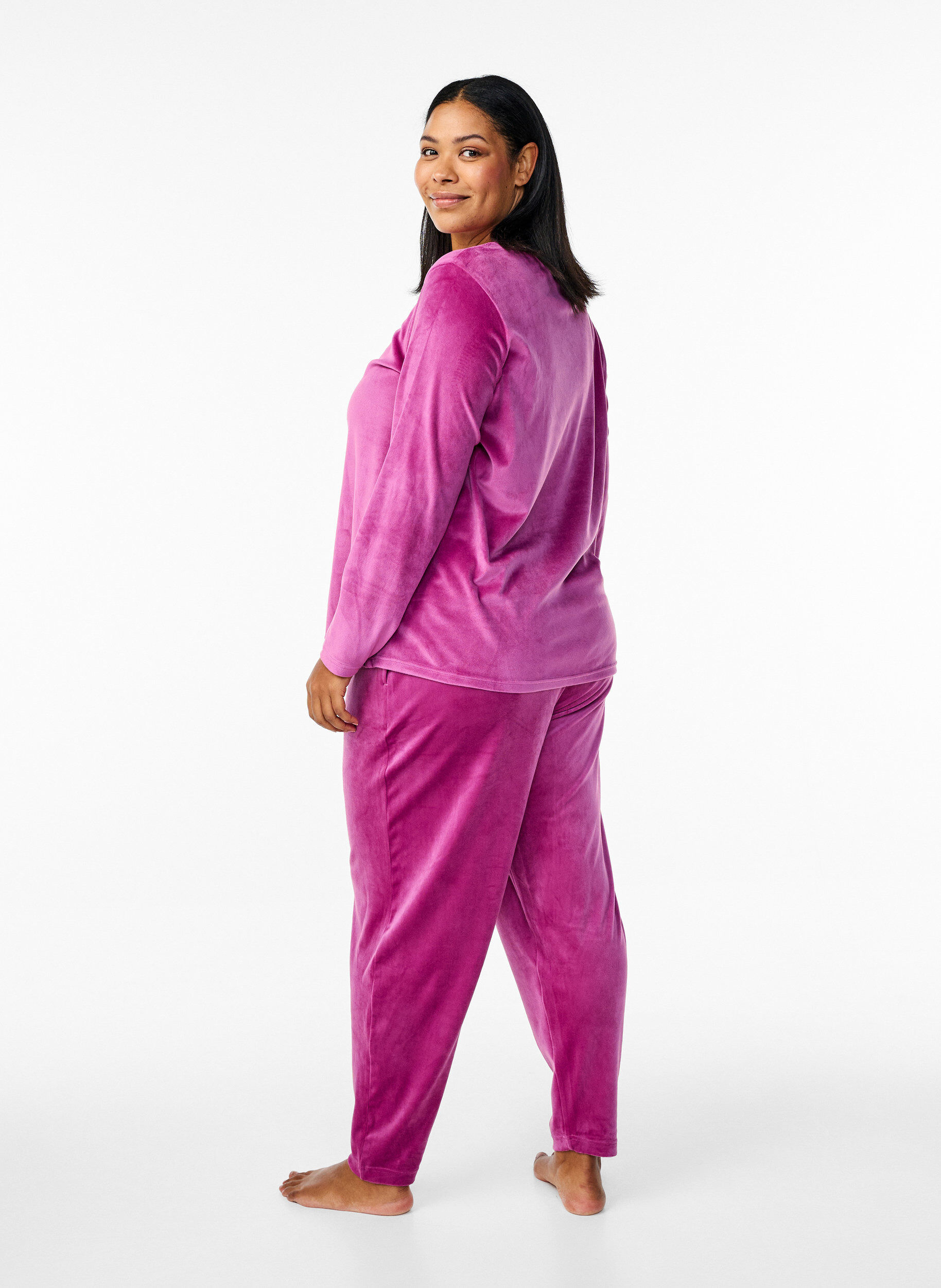 Zizzi Velour bukser med lommer, Boysenberry, Model image number 1