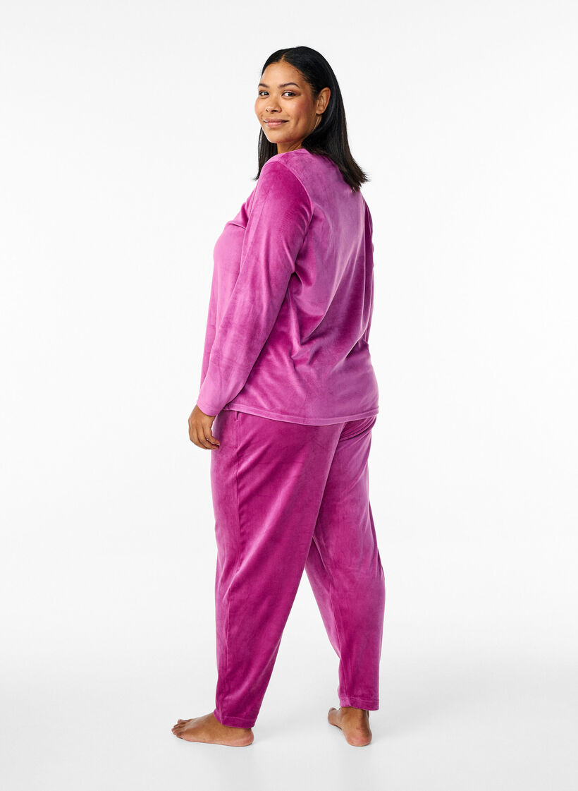 Velour bukser med lommer, Boysenberry, Model image number 1