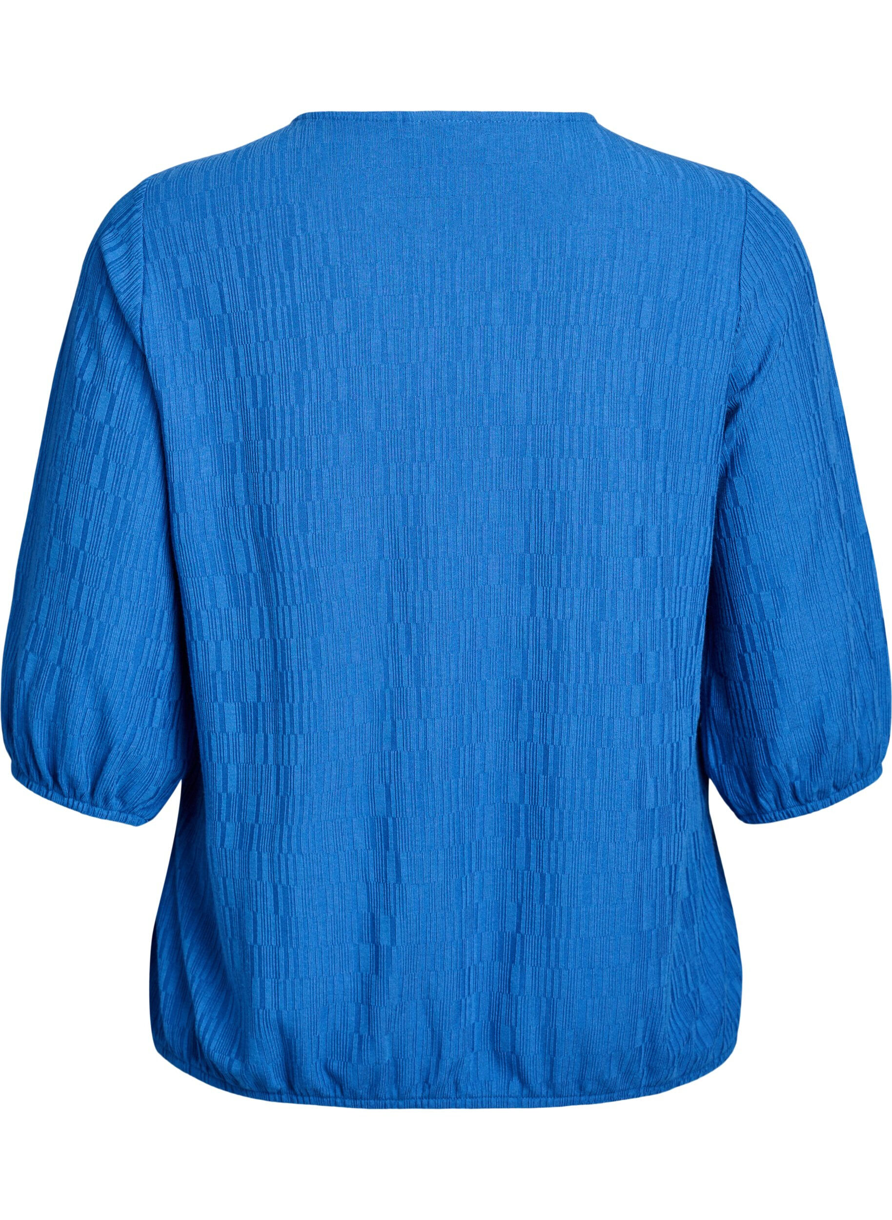 ZizziBluse med struktur og 3/4 &aelig;rmer., Bl&aring;, Packshot image number 1