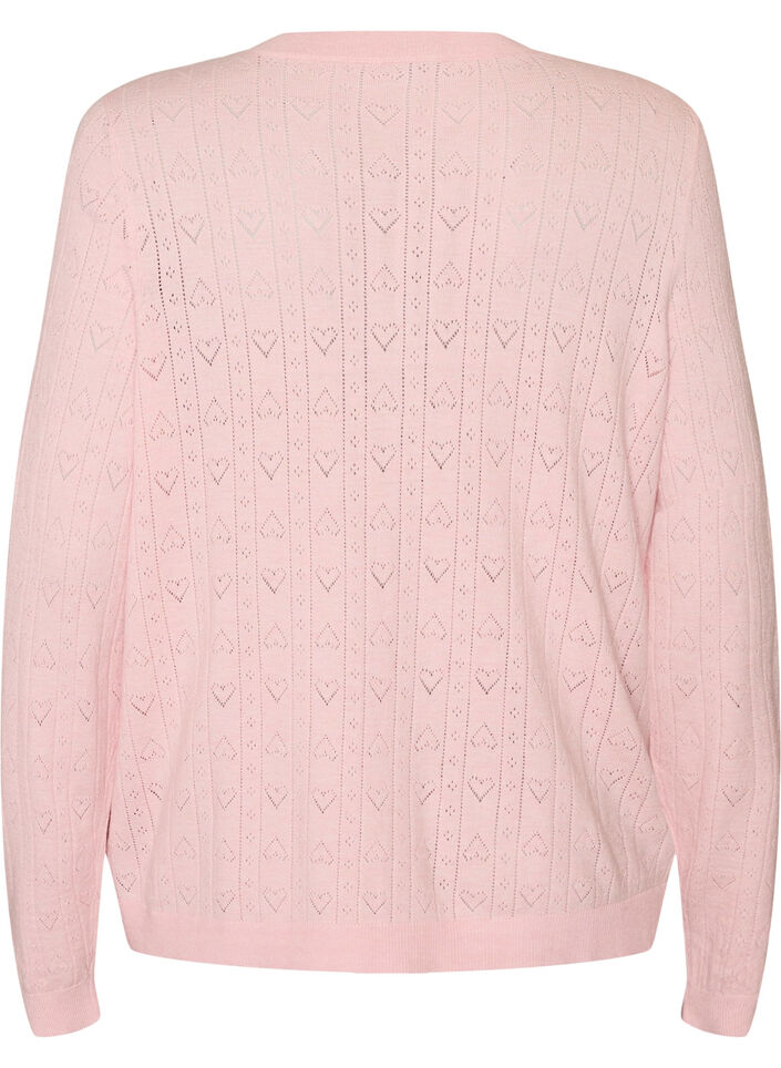 Strikket cardigan med hjertehulm&oslash;nster, Lyser&oslash;d, Packshot image number 1