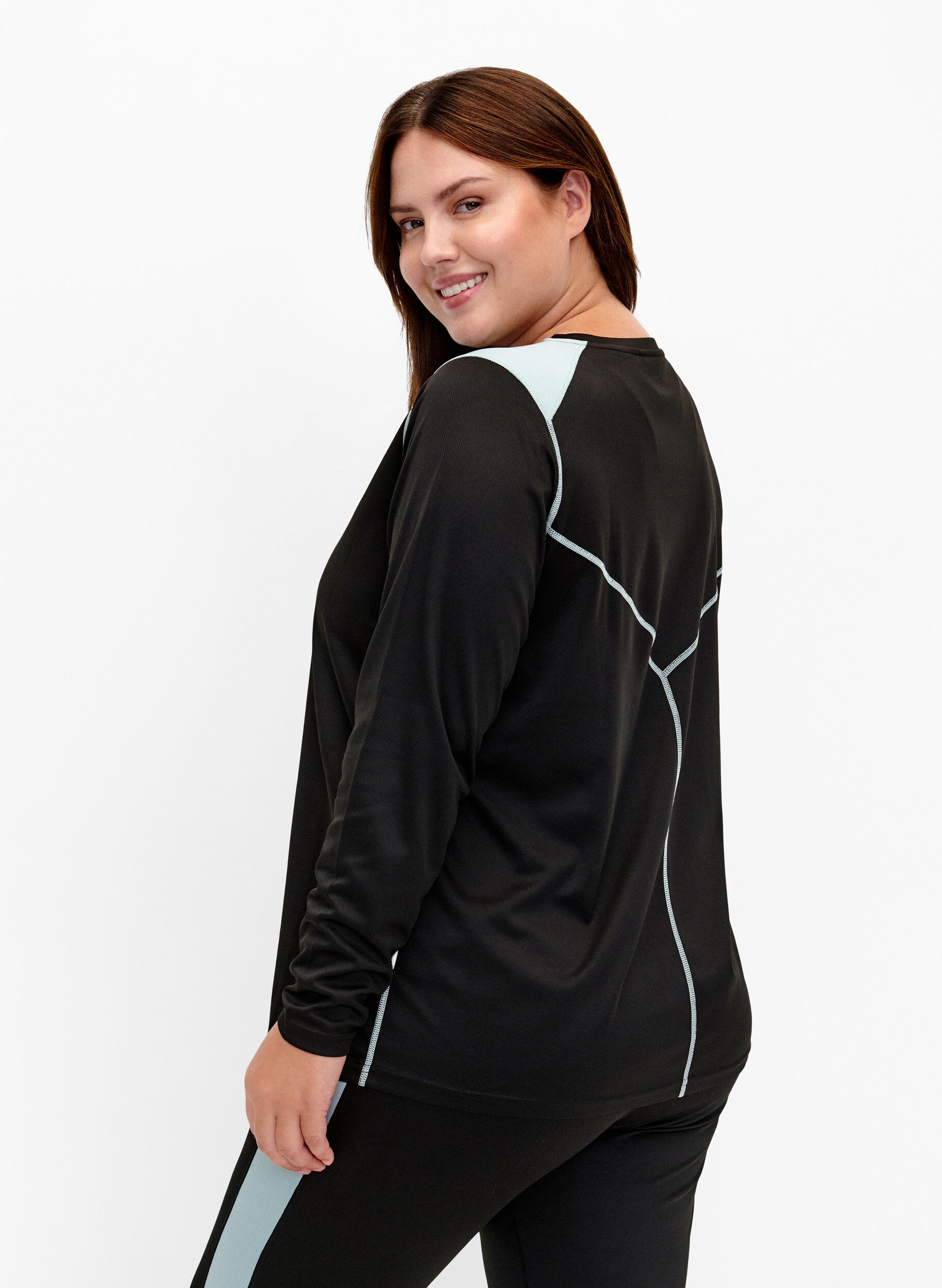 Zizzi Skiundertr&oslash;je med colorblock, Black w. Gray Mist, Model image number 1