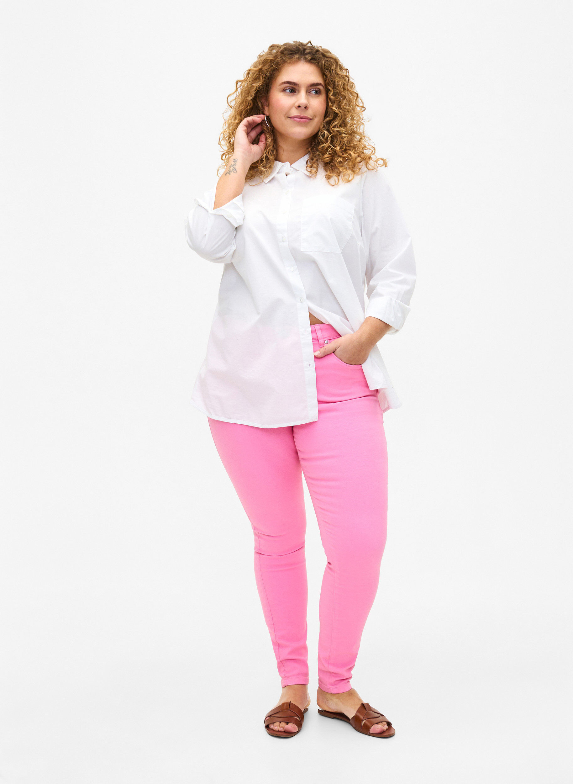 Zizzi Super slim fit Amy jeans med h&oslash;j talje, Rosebloom, Model image number 0
