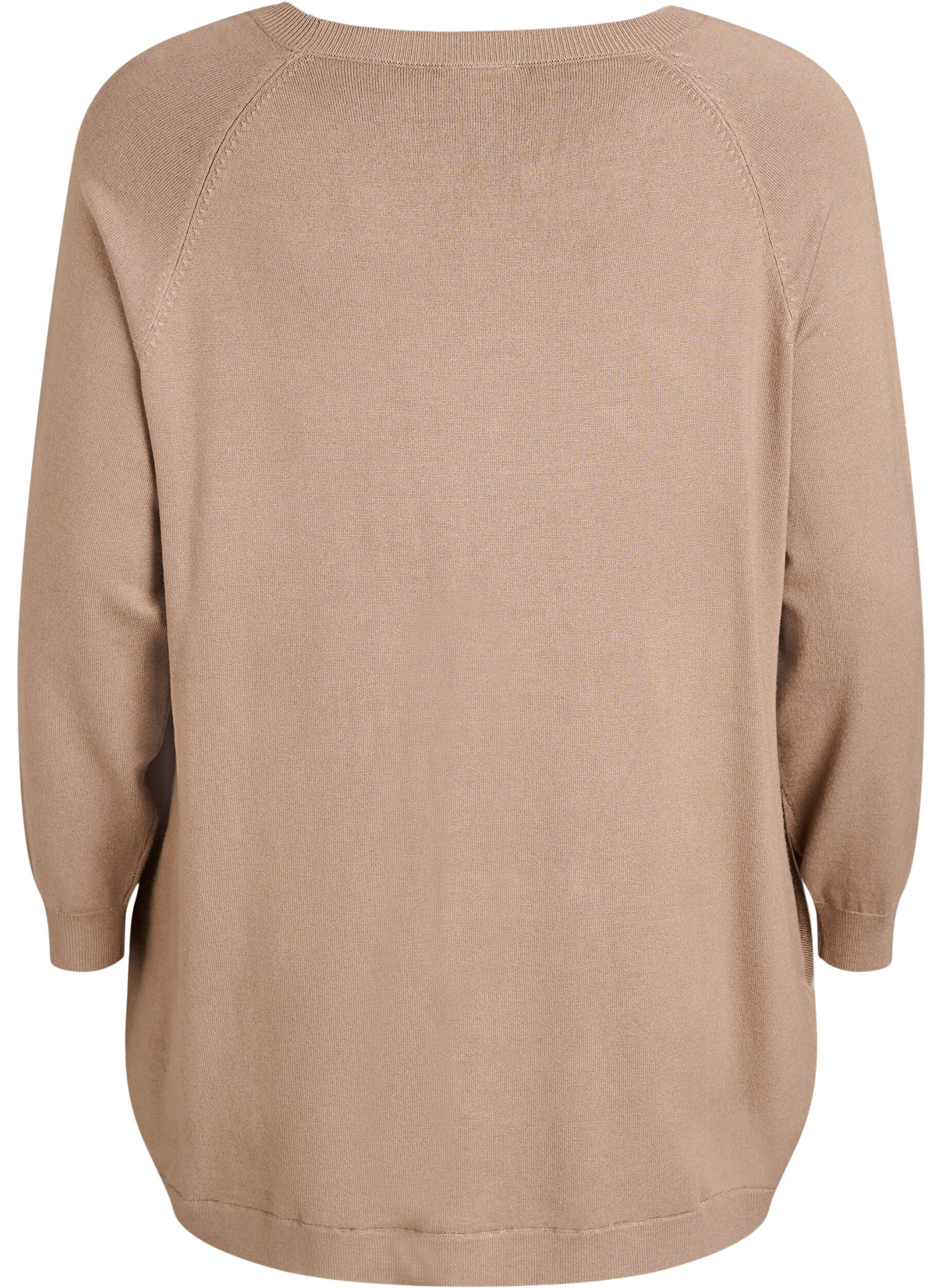 Zizzi Strikbluse med knapper i siden, Beige, Packshot image number 1