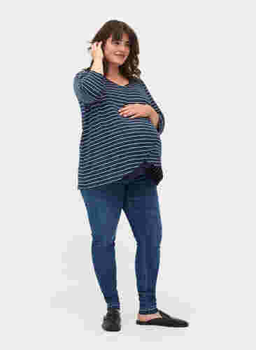 Stribet graviditets bluse med 3/4 ærmer, Blue Stripe , Model image number 2