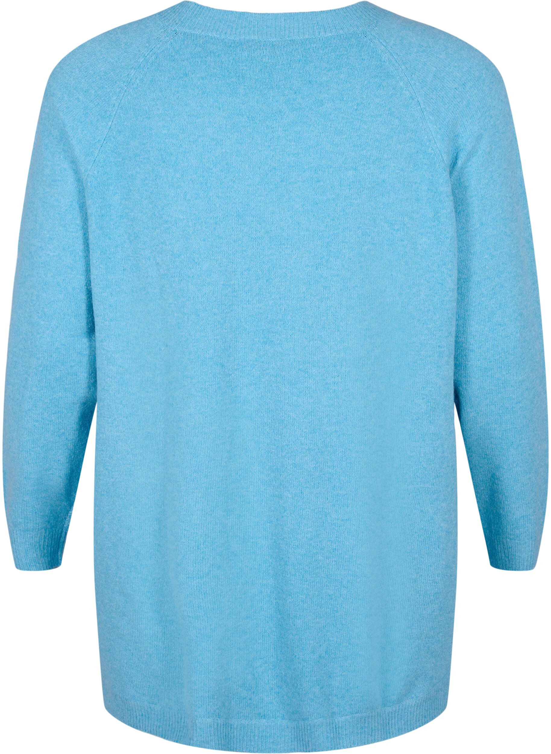 Zizzi Meleret strikbluse med knappedetaljer, River Blue WhiteMel., Packshot image number 1