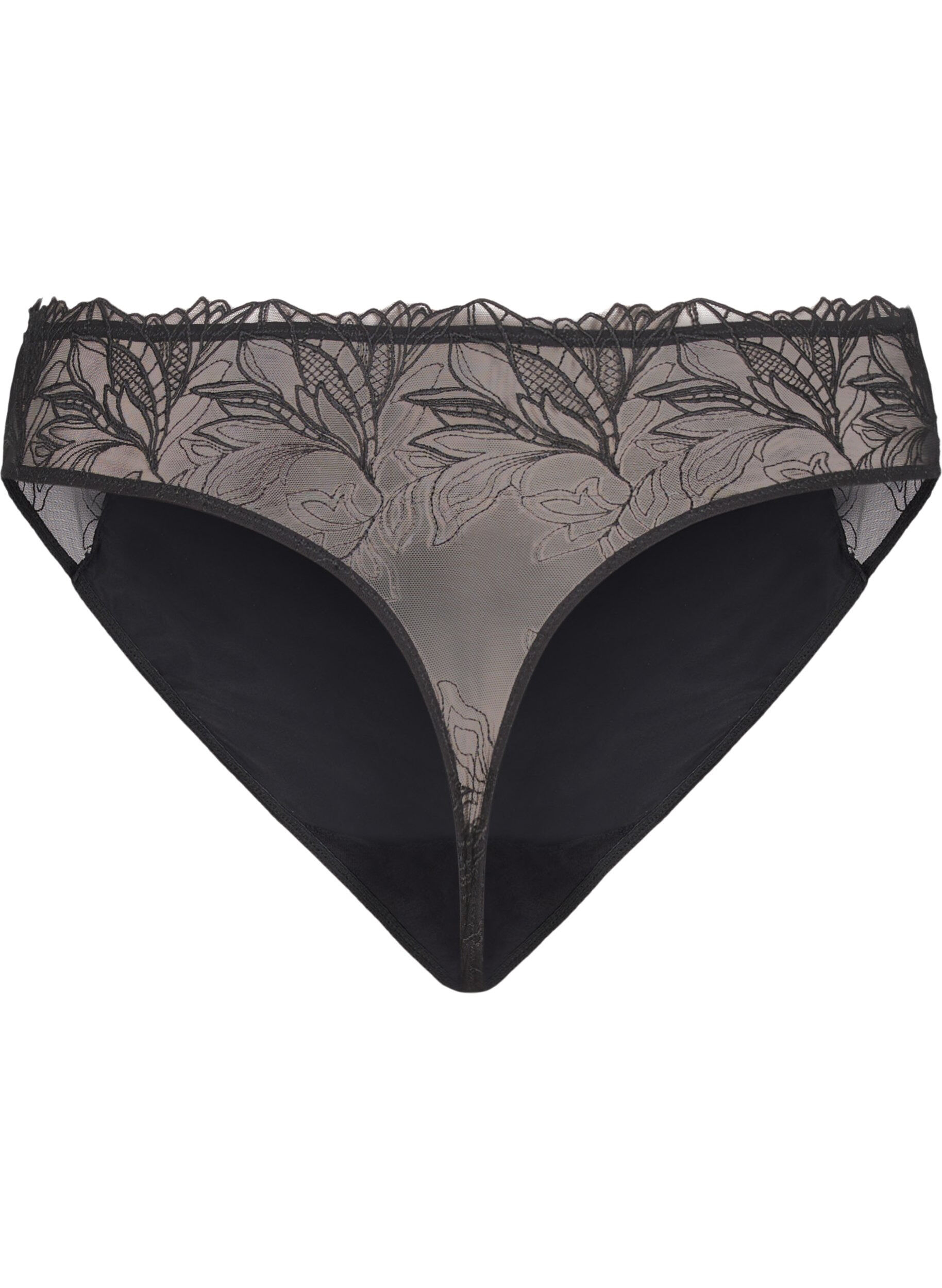 ZizziG-streng i microfiber med blonder, Sort, Packshot image number 1