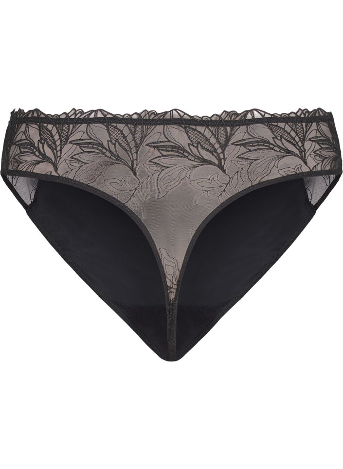 G-streng i microfiber med blonder, Sort, Packshot image number 1
