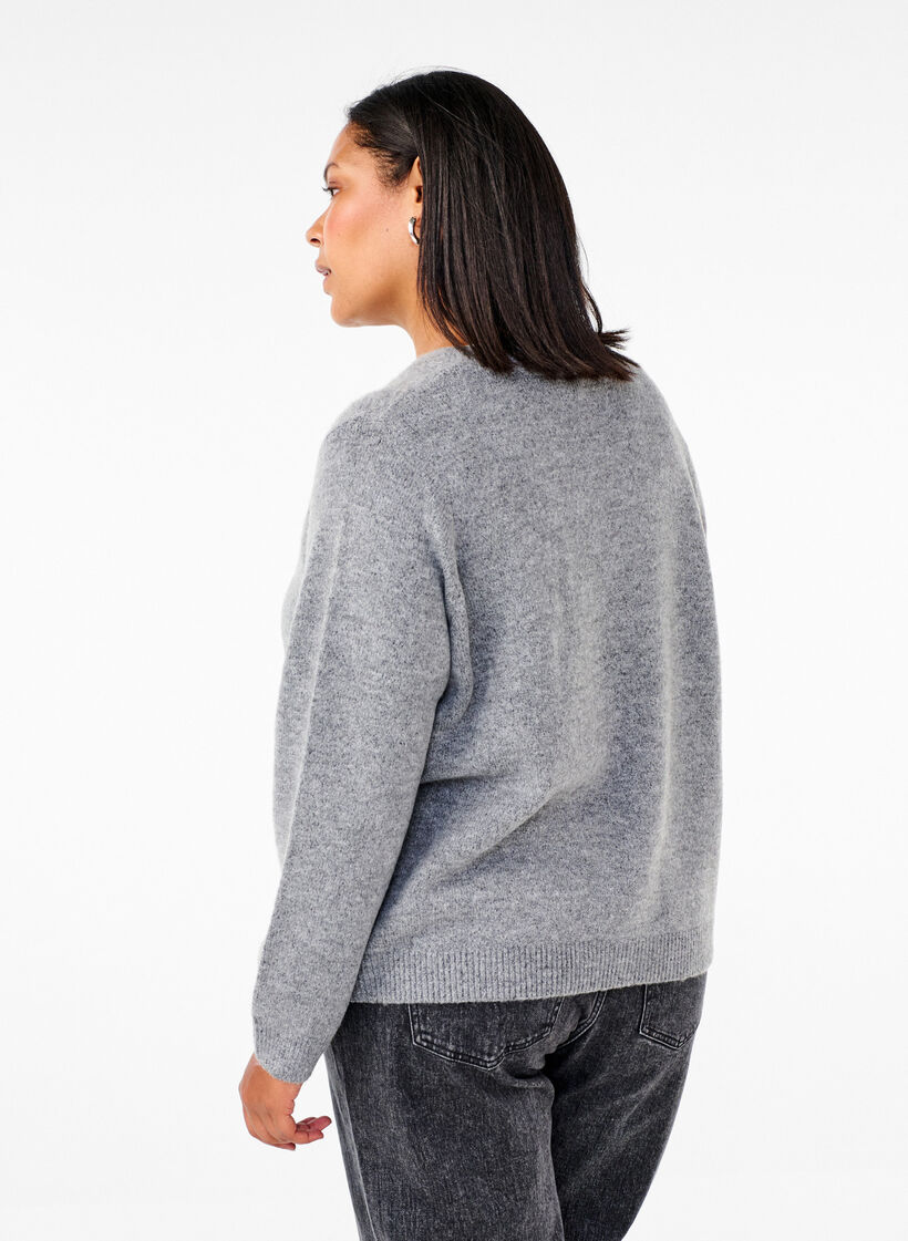 Strikcardigan med sølvsløjfe, Medium Grey Melange, Model image number 1