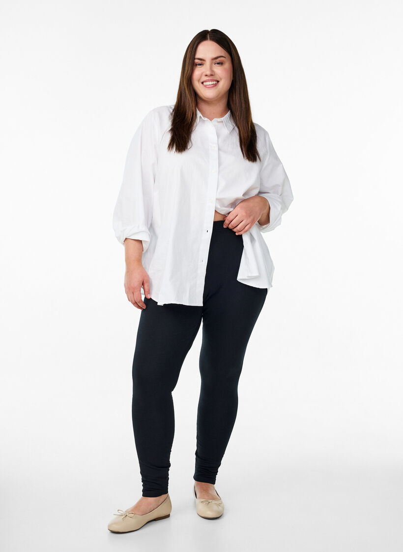 Leggings i bomuld med foer, Sort, Model image number 1