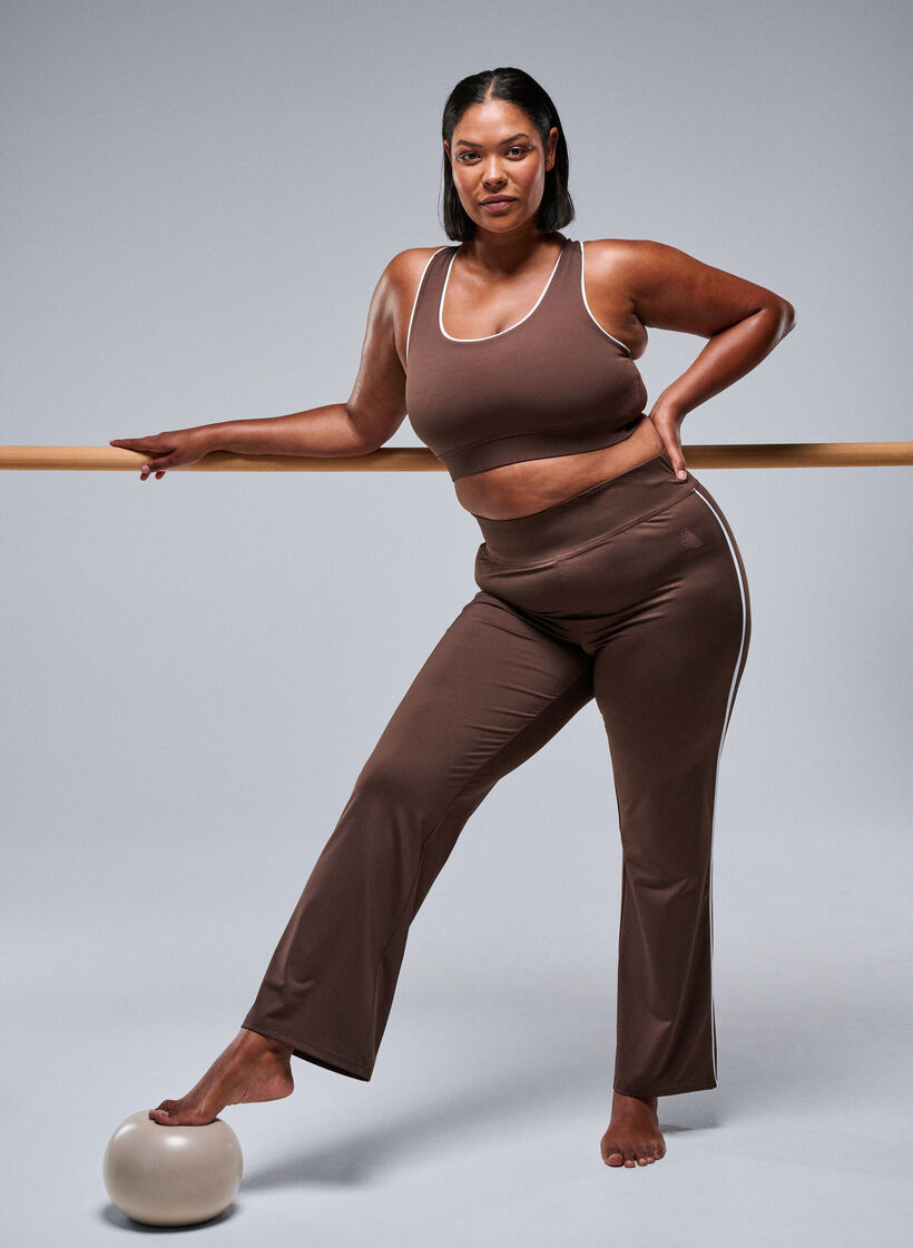 Flared træningsbukser med kontrast-piping, Brun, Image image number 0