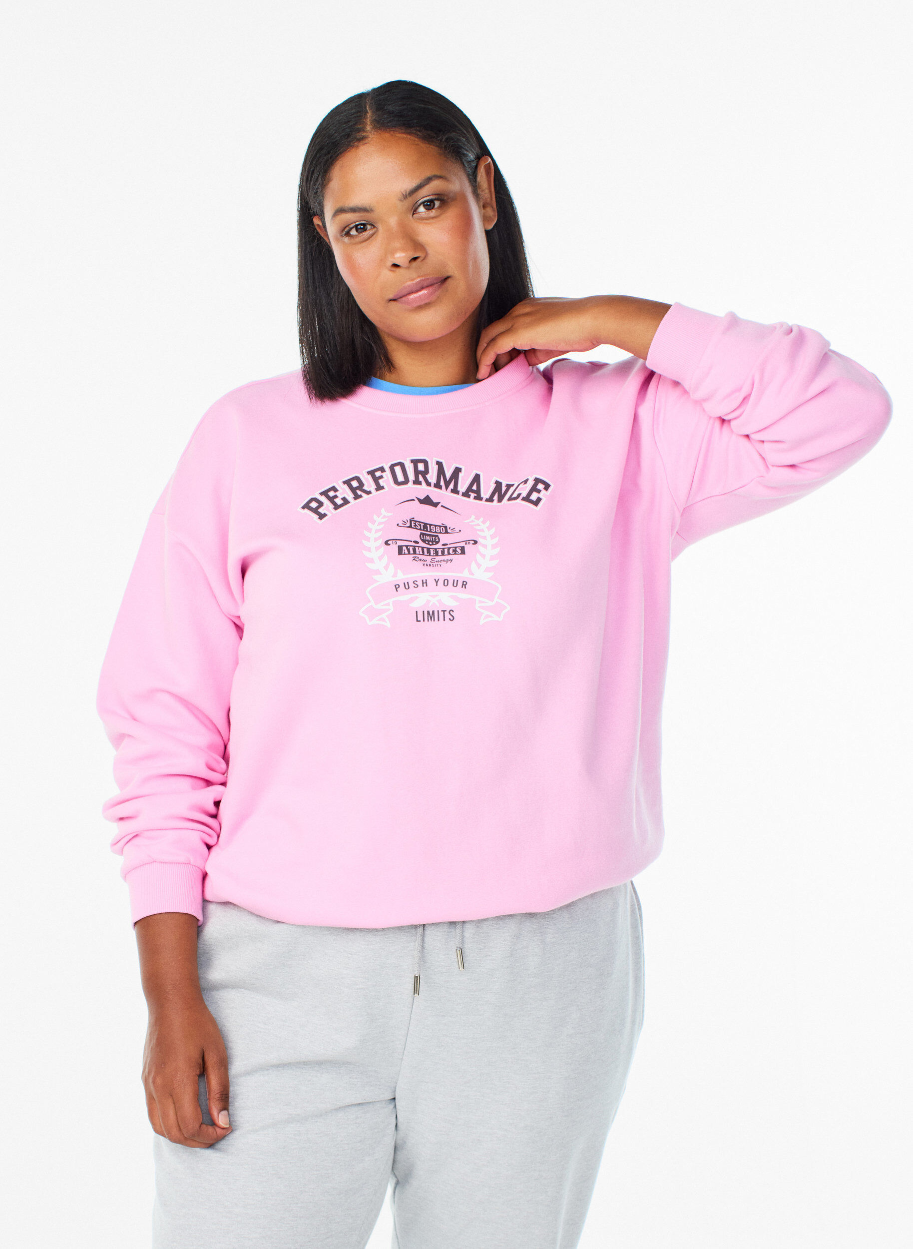 Sweatshirt med tekstmotiv, Lyser&oslash;d, Model