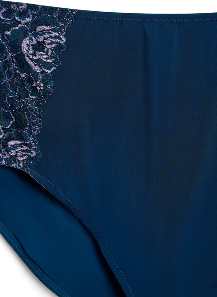 Microfiber trusse med blonder og regulær talje, Blå, Packshot image number 2