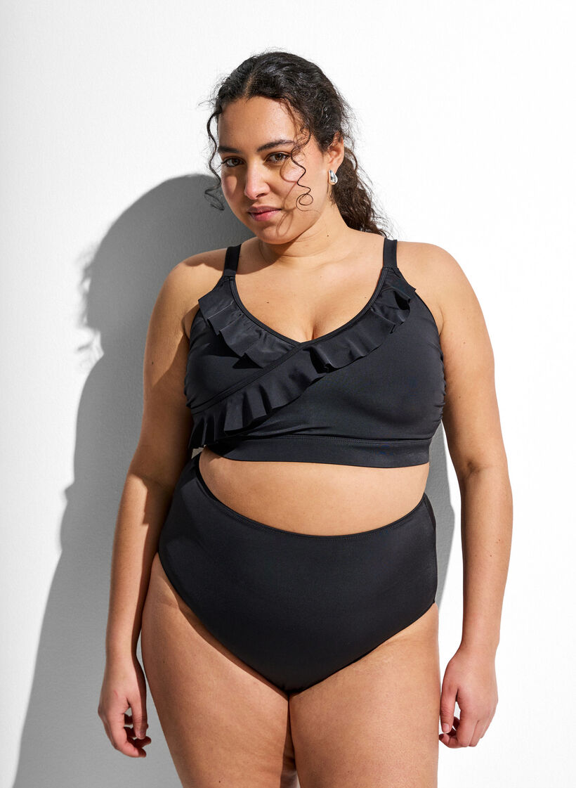 Ensfarvet bikiniunderdel med h&oslash;j talje, Sort, Model image number 0