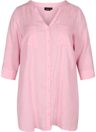 Lang skjorte med v-hals og brystlommer, Cameo Pink
