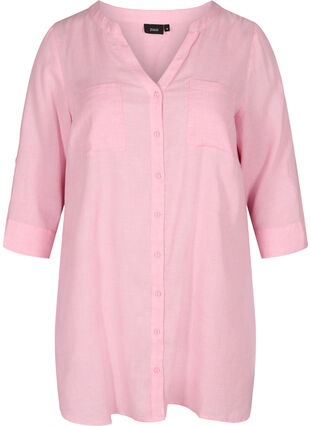 Lang skjorte med v-hals og brystlommer, Cameo Pink, Packshot image number 0