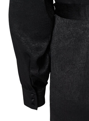 Kjole med struktur og pufærmer, Black, Packshot image number 3